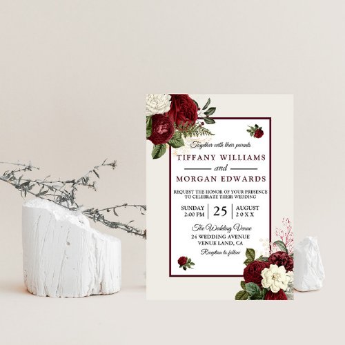 Elegant Romantic Burgundy Floral Wedding Invite