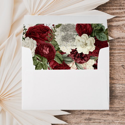Elegant Romantic Burgundy Red Floral Wedding Envelope