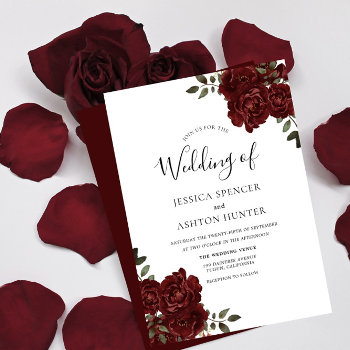 Elegant Romantic Burgundy Red Rose Wedding Invite by Nicheandnest at Zazzle