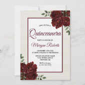 Elegant Romantic Burgundy Roses Quinceanera Invitation (Front)
