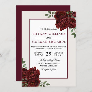 Elegant Romantic Burgundy Roses Wedding Invite