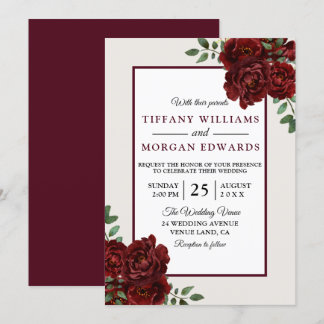 Elegant Romantic Burgundy Roses Wedding Invite