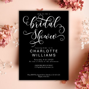 Elegant Romantic Calligraphy Black Bridal Shower Invitation