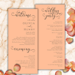 Elegant Romantic Calligraphy Peach Wedding Program