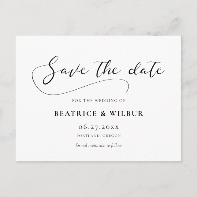 Elegant romantic calligraphy Save the date Postcard (Front)