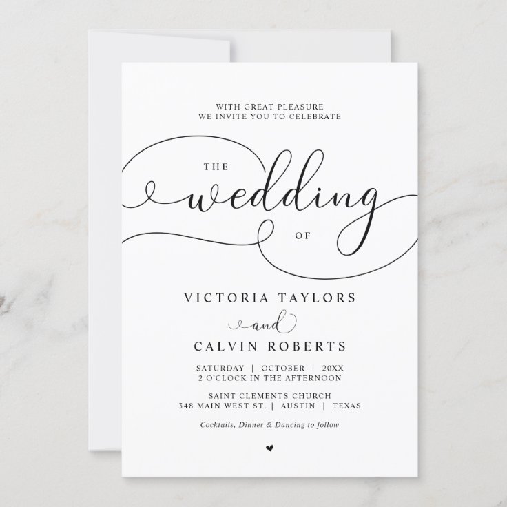 Elegant Romantic Calligraphy Script Wedding Invita Invitation | Zazzle