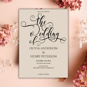 Elegant Romantic Calligraphy Script Wedding Invitation