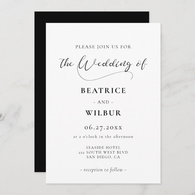 Elegant romantic calligraphy wedding invitation (Front/Back)