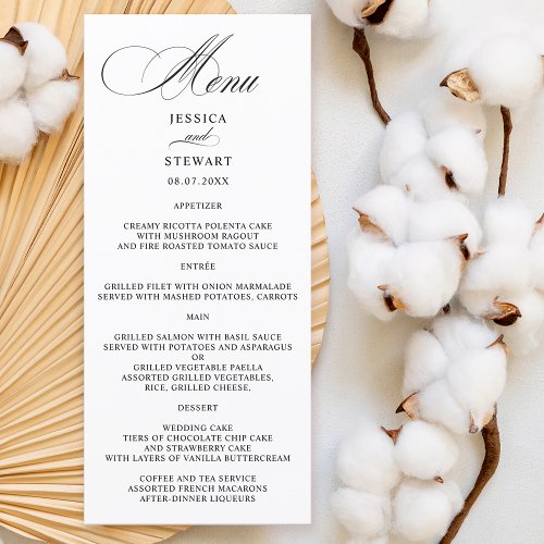 Elegant romantic calligraphy wedding menu