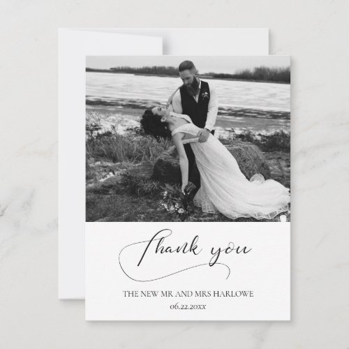 Elegant romantic calligraphy wedding photo thank you card