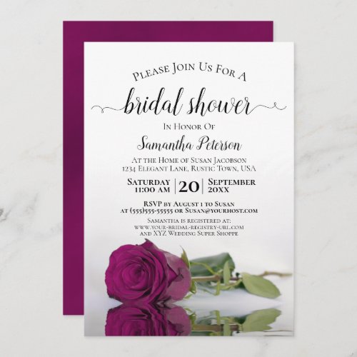 Elegant Romantic Cassis Purple Rose Bridal Shower Invitation