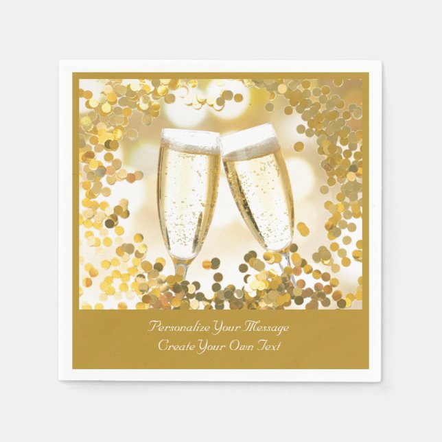 Elegant & Romantic Champagne Glasses Personalize Napkins (Front)