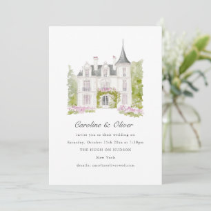 Elegant Romantic Chateau Watercolor Wedding Invitation