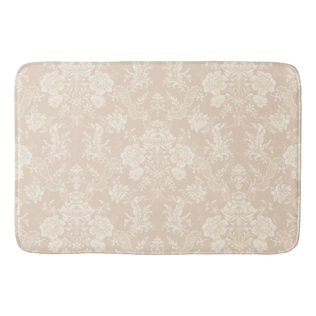 Elegant Romantic Chic Floral Damask-Cream Bath Mat (Front)