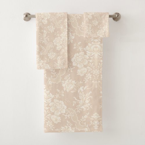 Elegant Romantic Chic Floral Damask_Cream Bath Towel Set