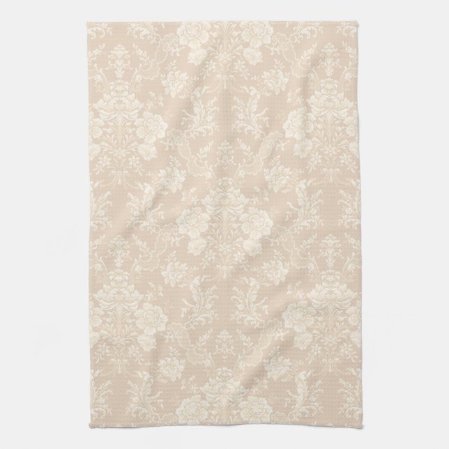 Elegant Romantic Chic Floral Damask-Cream Kitchen Towel (Vertical)