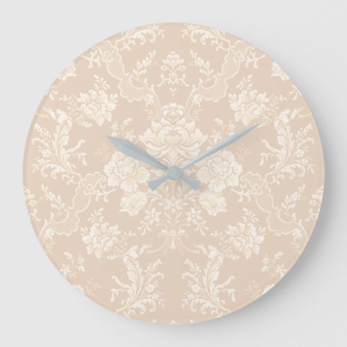 Elegant Romantic Chic Floral Damask_Cream Large Clock