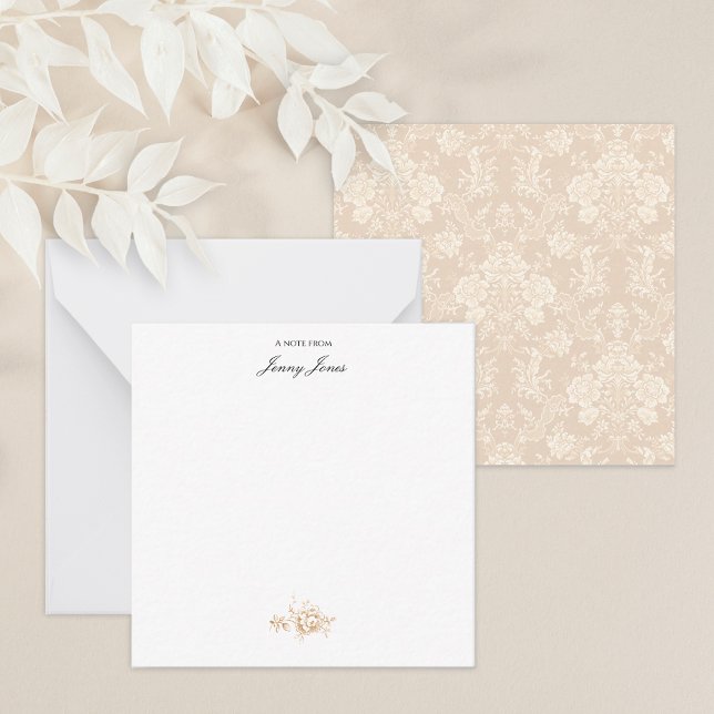 Elegant Romantic Chic Floral Damask-Cream Note Card (Creator Uploaded)