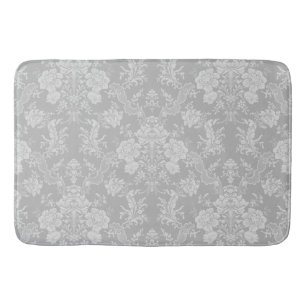 Elegant Romantic Chic Floral Damask-Gray Bath Mat