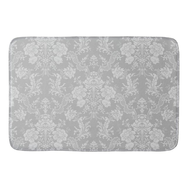 Elegant Romantic Chic Floral Damask-Gray Bath Mat (Front)