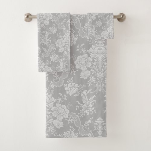 Elegant Romantic Chic Floral Damask_Gray Bath Towel Set