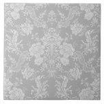 Elegant Romantic Chic Floral Damask-Gray Ceramic Tile<br><div class="desc">Elegant vintage-inspired floral damask design featuring chic monochrome light-on-dark pastel gray flowers,  leafy scrolls and swags of delicate lacy ribbons. This pattern is seamless and can be scaled up or down.</div>