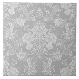 Elegant Romantic Chic Floral Damask-Gray Ceramic Tile