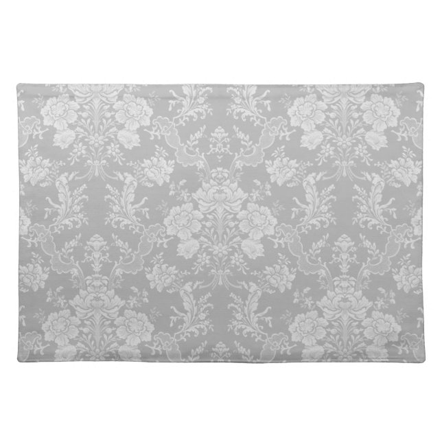 Elegant Romantic Chic Floral Damask-Gray Cloth Placemat (Front)