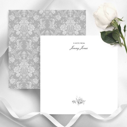 Elegant Romantic Chic Floral Damask_Gray Note Card