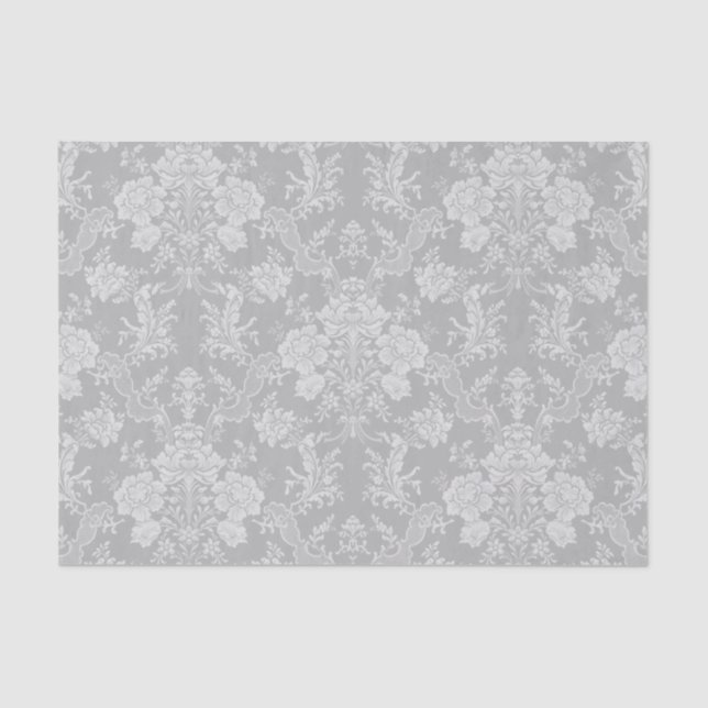 Elegant Romantic Chic Floral Damask-Gray Tissue Paper (Front)