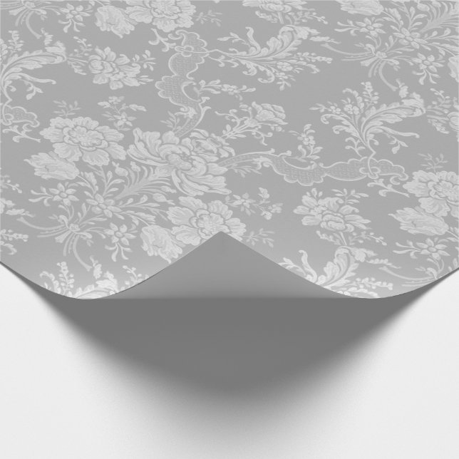 Elegant Romantic Chic Floral Damask-Gray Wrapping Paper (Corner)