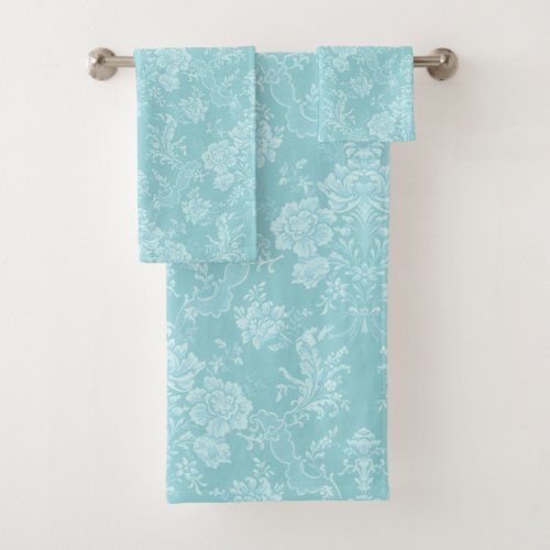 Elegant Romantic Chic Floral Damask_Mint Bath Towel Set