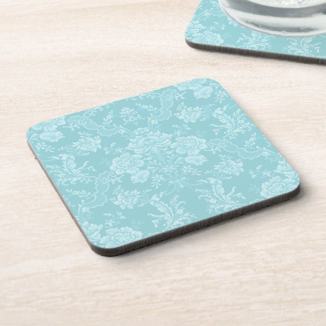 Elegant Romantic Chic Floral Damask-Mint Beverage Coaster (Left Side)