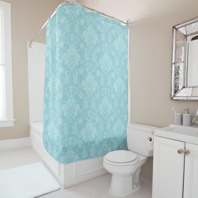 Elegant Romantic Chic Floral Damask-Mint Shower Curtain (In Situ)