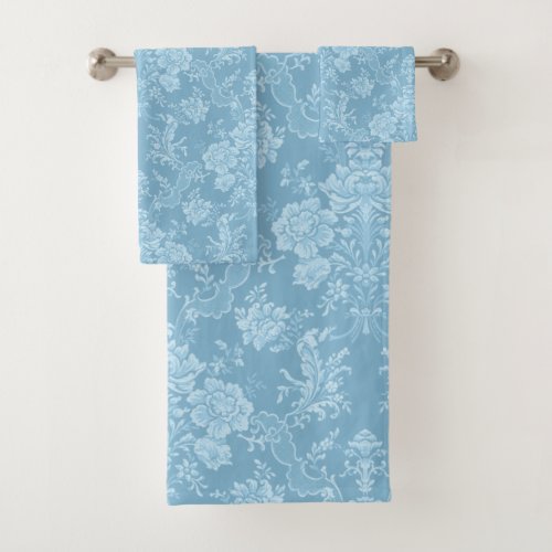 Elegant Romantic Chic Floral Damask_Pastel Blue Bath Towel Set