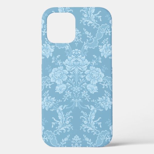 Elegant Romantic Chic Floral Damask_Pastel Blue iPhone 12 Case
