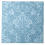 Elegant Romantic Chic Floral Damask-Pastel Blue Ceramic Tile<br><div class="desc">Elegant vintage-inspired floral damask design featuring chic monochrome light-on-dark pastel blue flowers,  leafy scrolls and swags of delicate lacy ribbons. This pattern is seamless and can be scaled up or down.</div>