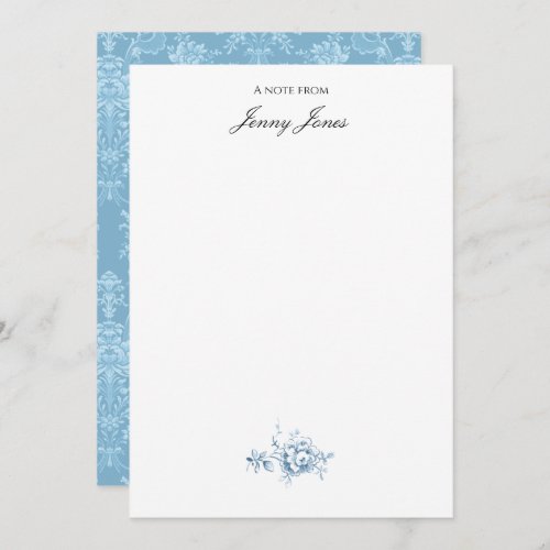 Elegant Romantic Chic Floral Damask_Pastel Blue Note Card