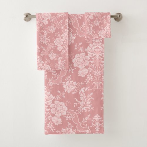 Elegant Romantic Chic Floral Damask_Pastel Pink Bath Towel Set