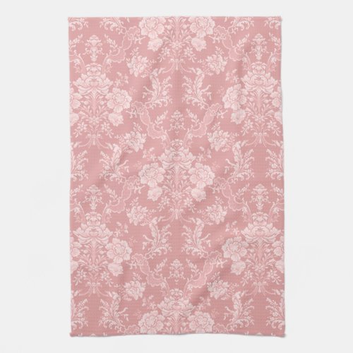 Elegant Romantic Chic Floral Damask_Pastel Pink Kitchen Towel