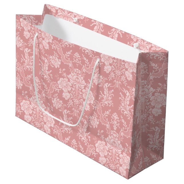 Elegant Romantic Chic Floral Damask-Pastel Pink Large Gift Bag (Front Angled)