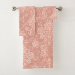 Elegant Romantic Chic Floral Damask-Peach Bath Towel Set