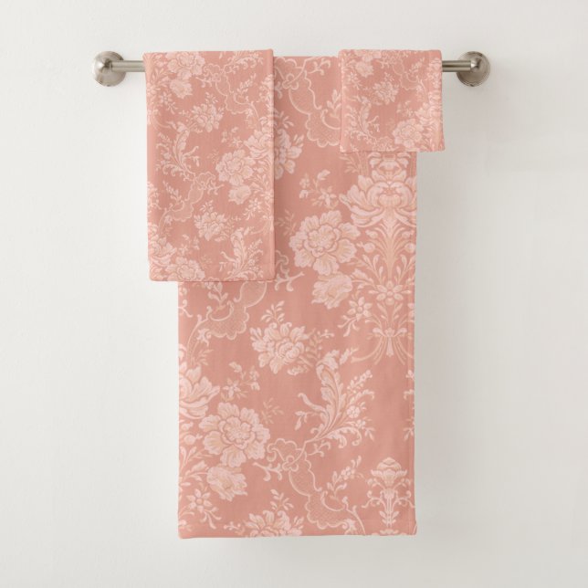 Elegant Romantic Chic Floral Damask-Peach Bath Towel Set (Insitu)
