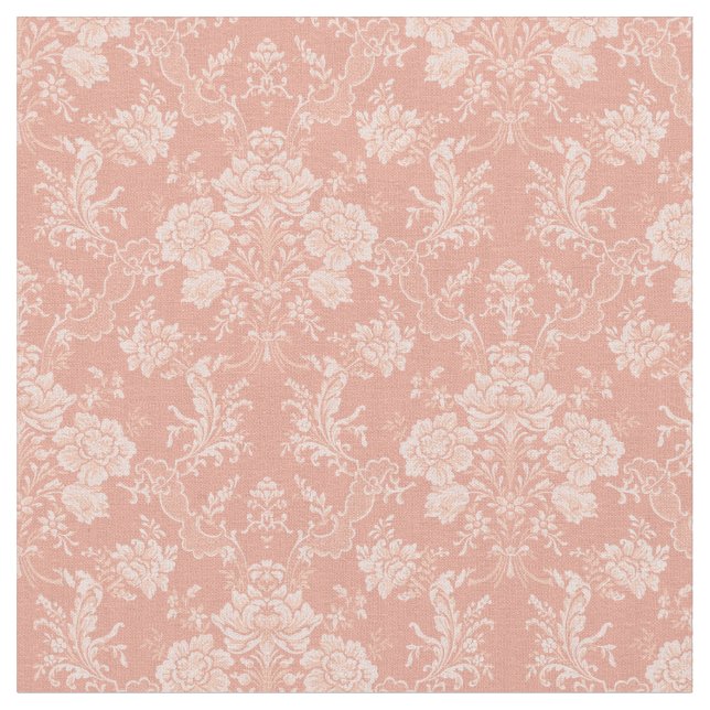 Elegant Romantic Chic Floral Damask-Peach Fabric (Close Up)