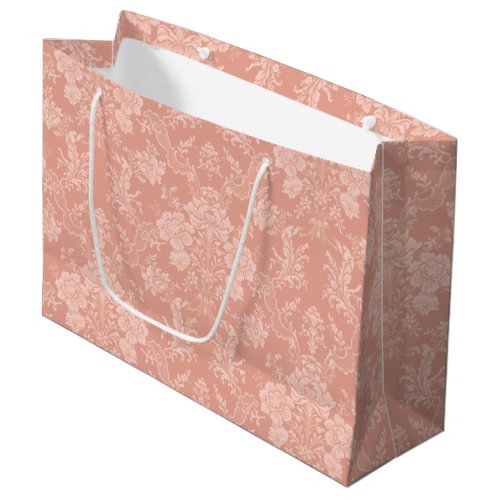 Elegant Romantic Chic Floral Damask_Peach Large Gift Bag