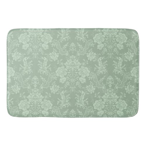 Elegant Romantic Chic Floral Damask_Sage Green Bath Mat