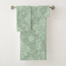 Elegant Romantic Chic Floral Damask-Sage Green Bath Towel Set