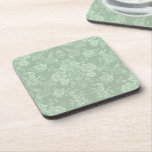 Elegant Romantic Chic Floral Damask-Sage Green Beverage Coaster<br><div class="desc">Elegant vintage-inspired floral damask design featuring chic monochrome light-on-dark sage green flowers,  leafy scrolls and swags of delicate lacy ribbons. This pattern is seamless and can be scaled up or down.</div>