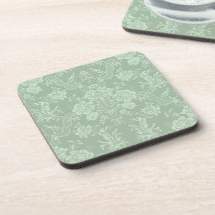 Elegant Romantic Chic Floral Damask-Sage Green Beverage Coaster