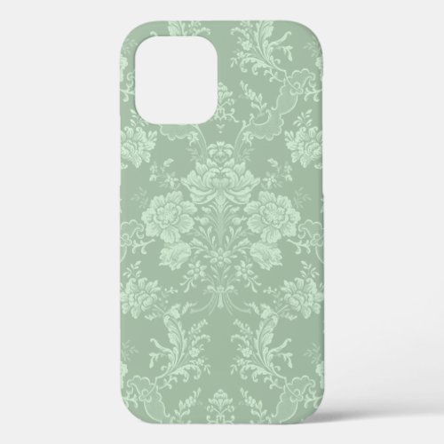 Elegant Romantic Chic Floral Damask_Sage Green iPhone 12 Case